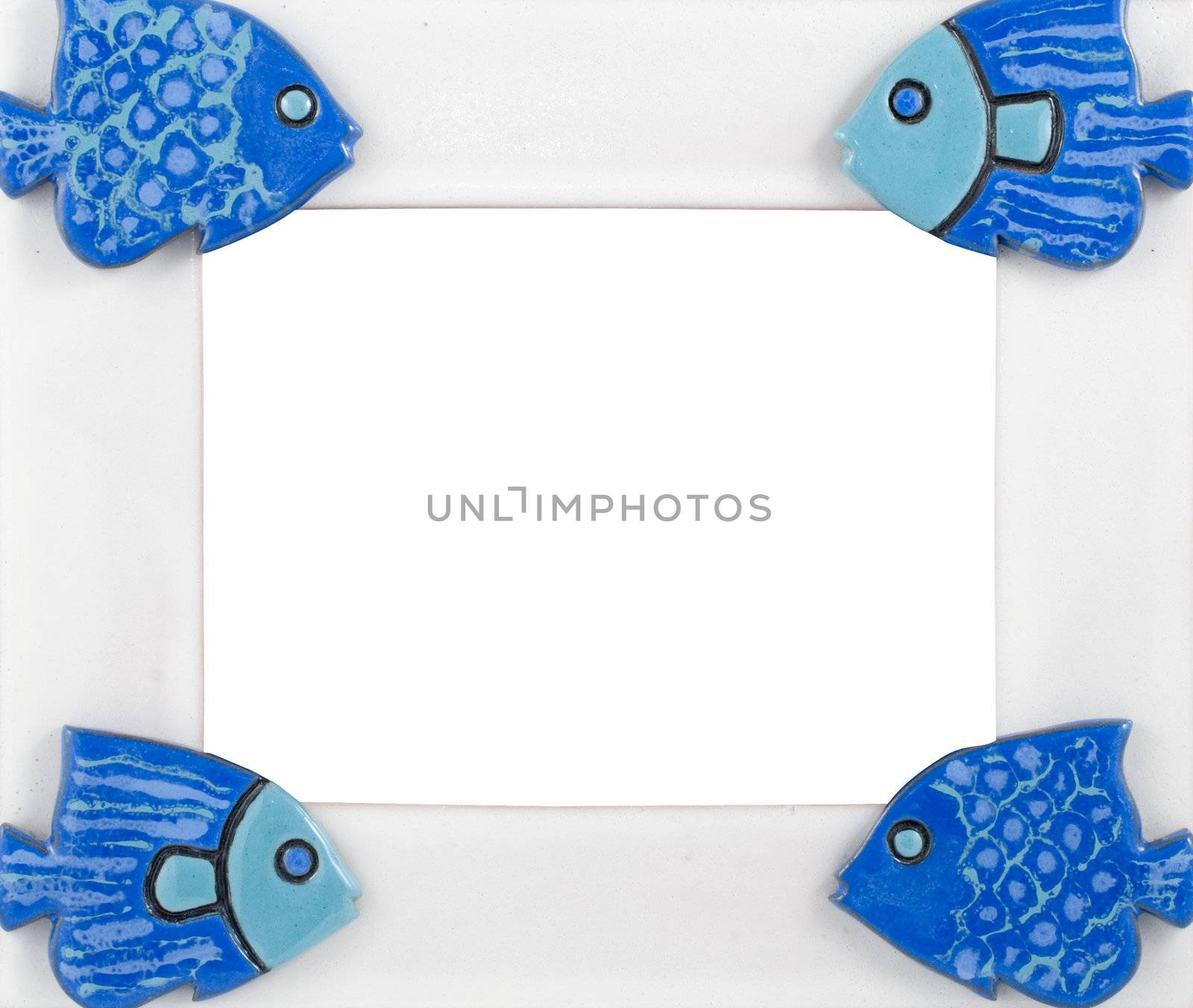 A colorful ceramic picture frame isolated on white background.