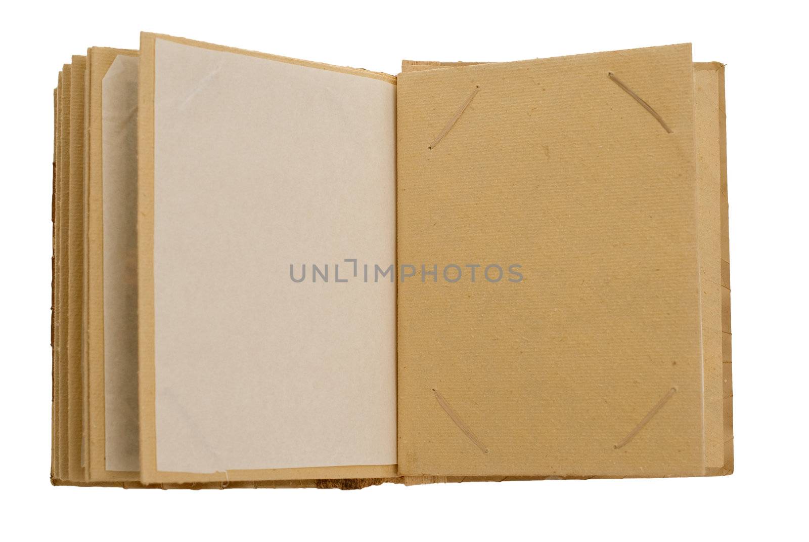 Handcrafted picture album isolated on white background.