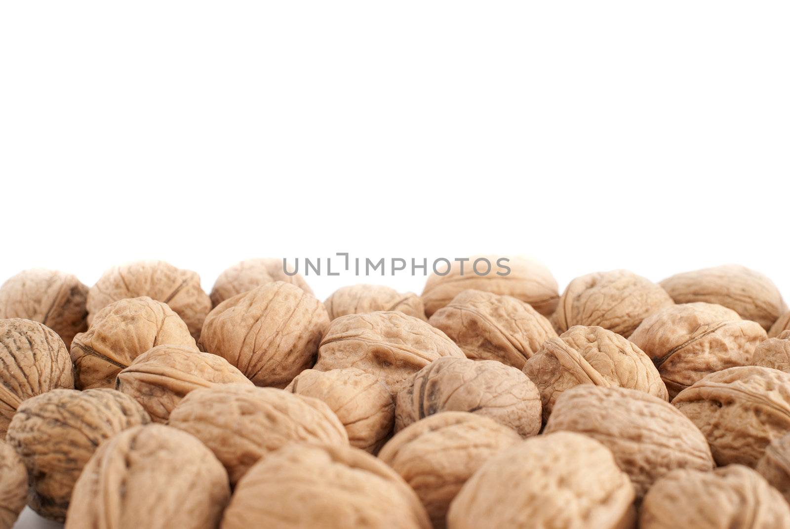 Food background, macro shot of a group of walnuts
