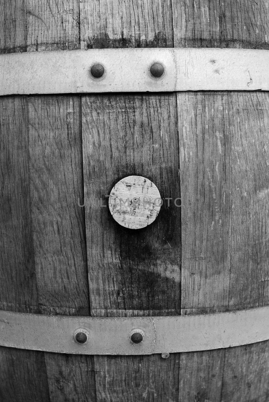 a detal of a aged wine barrel