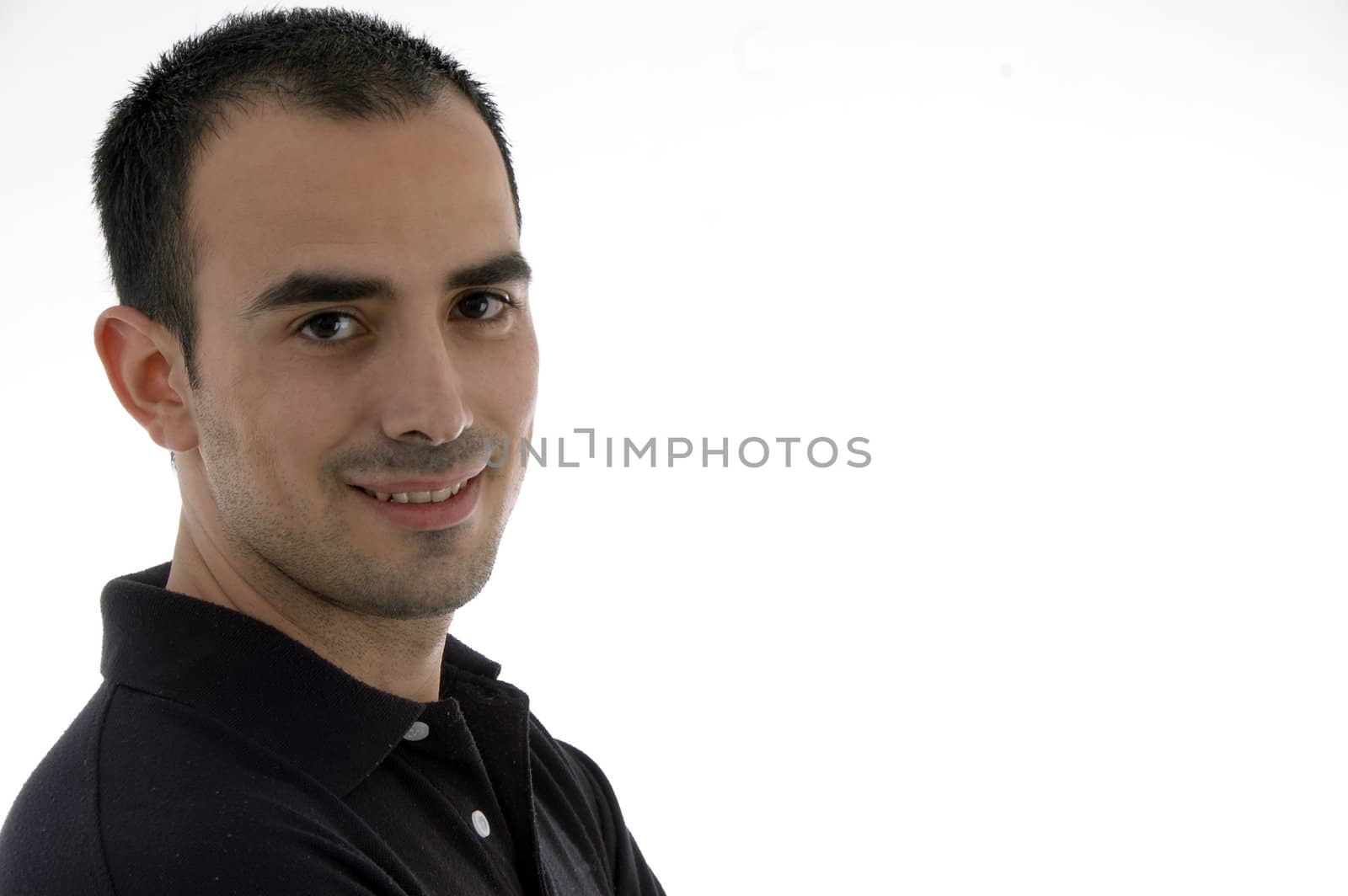 close up view of young male on an isolated white background