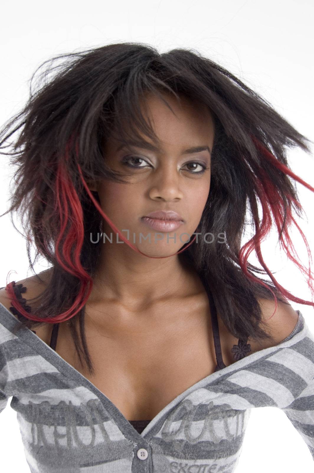 beautiful teen with colored hair against white background