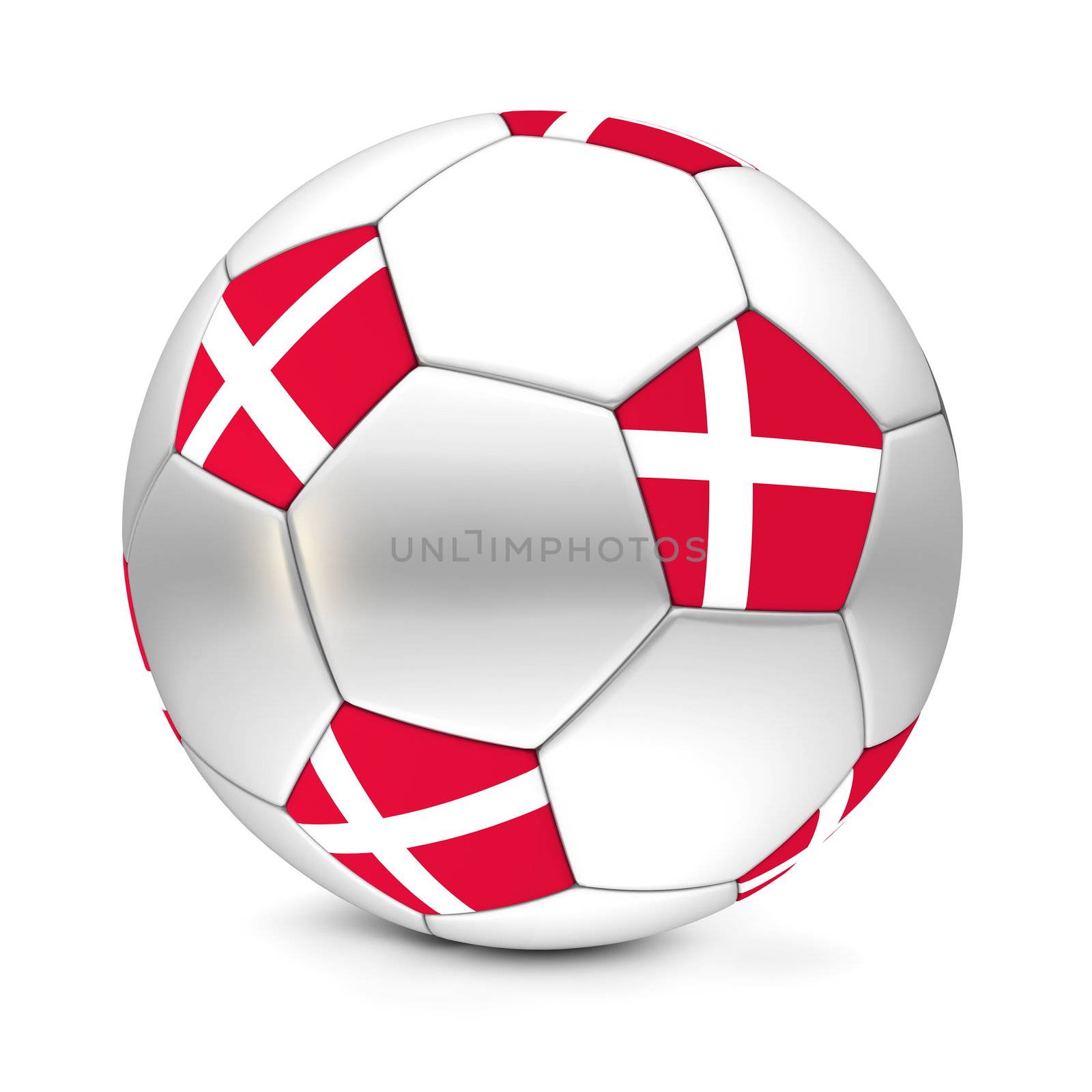 shiny football/soccer ball with the flag of Denmark on the pentagons