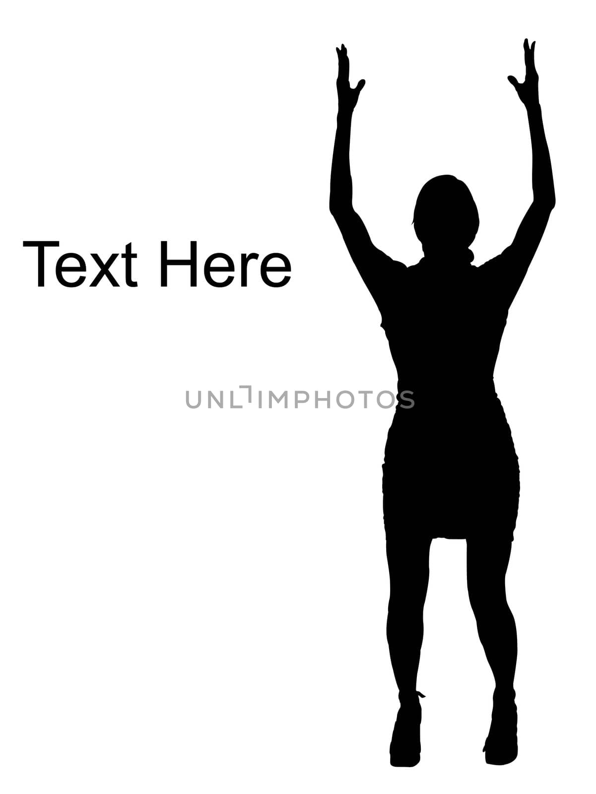 standing woman looking upward on an isolated background