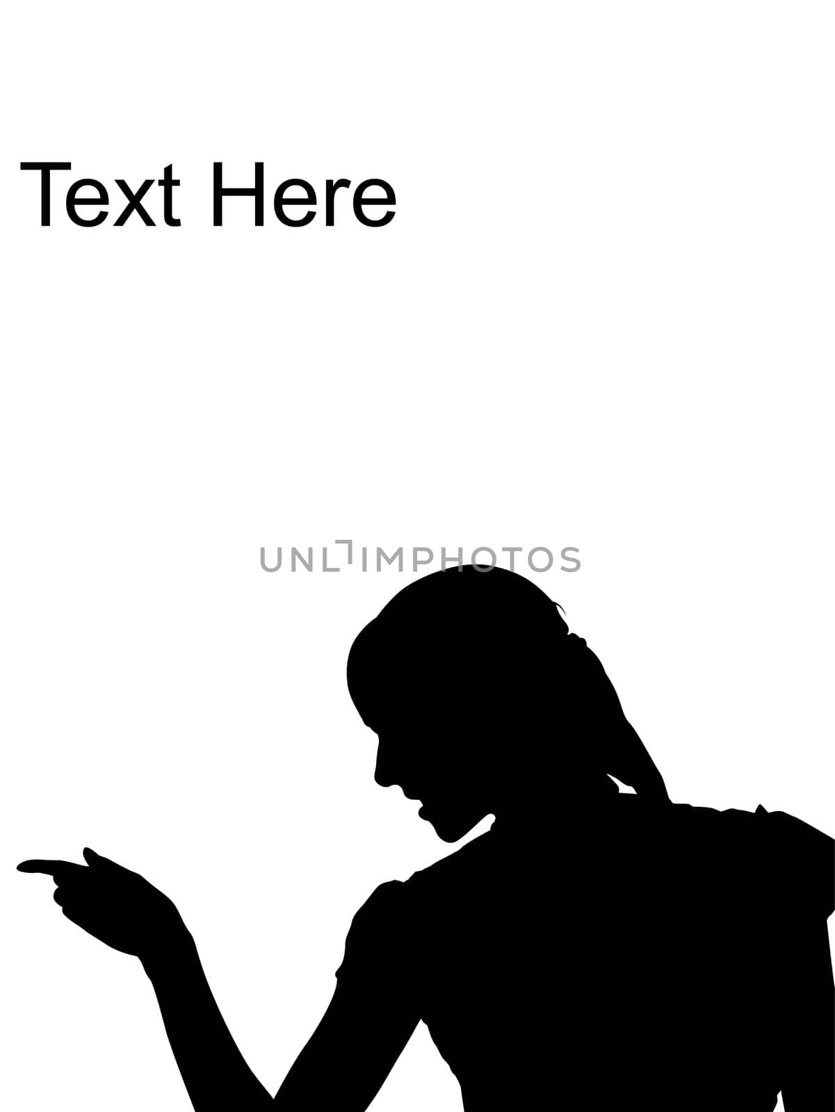 indicating woman looking side on an isolated white background