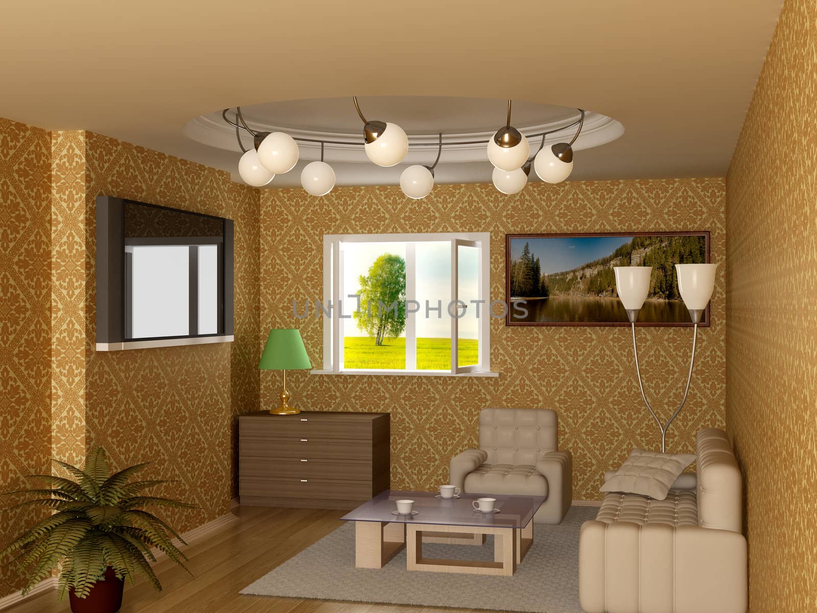 Interior of a living room. 3D image.