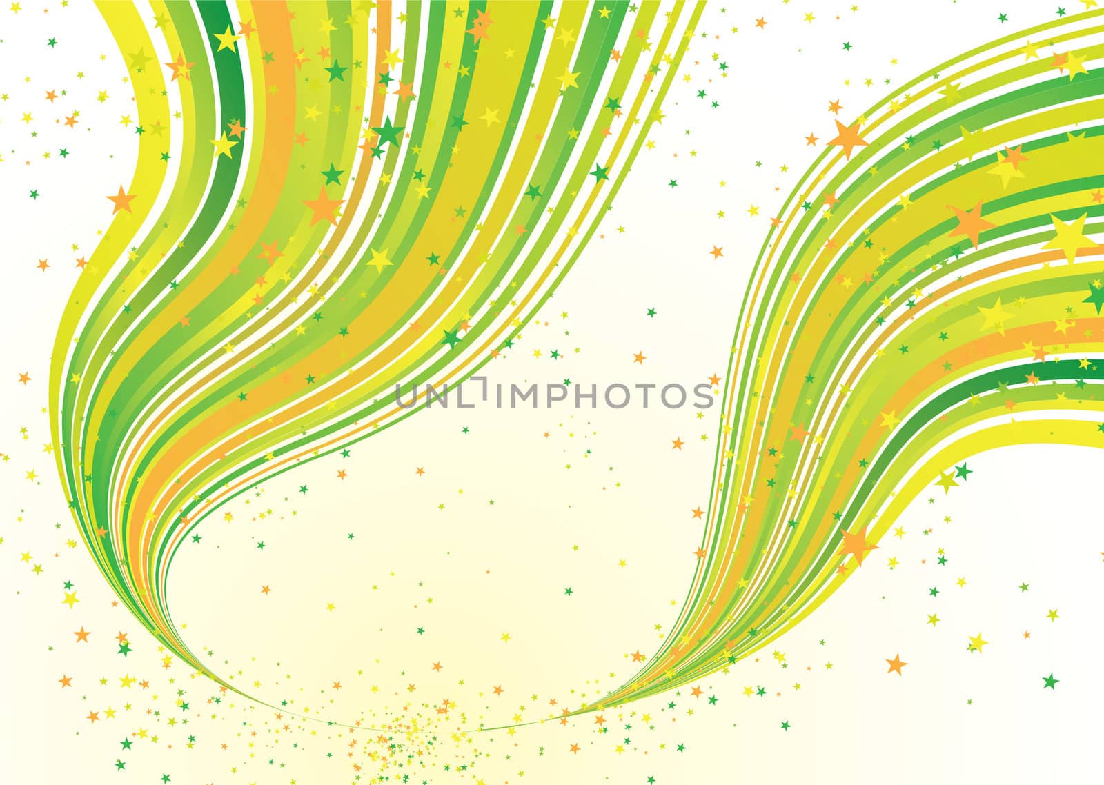 Abstract rainbow background with flowing lines and random stars