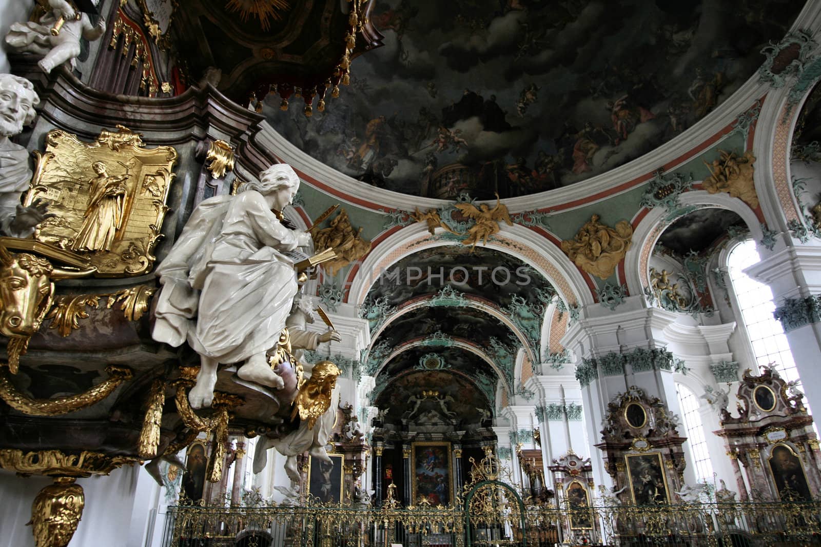 St. Gallen cathedral interior. Swiss landmark, listed on Unesco World Heritage List.