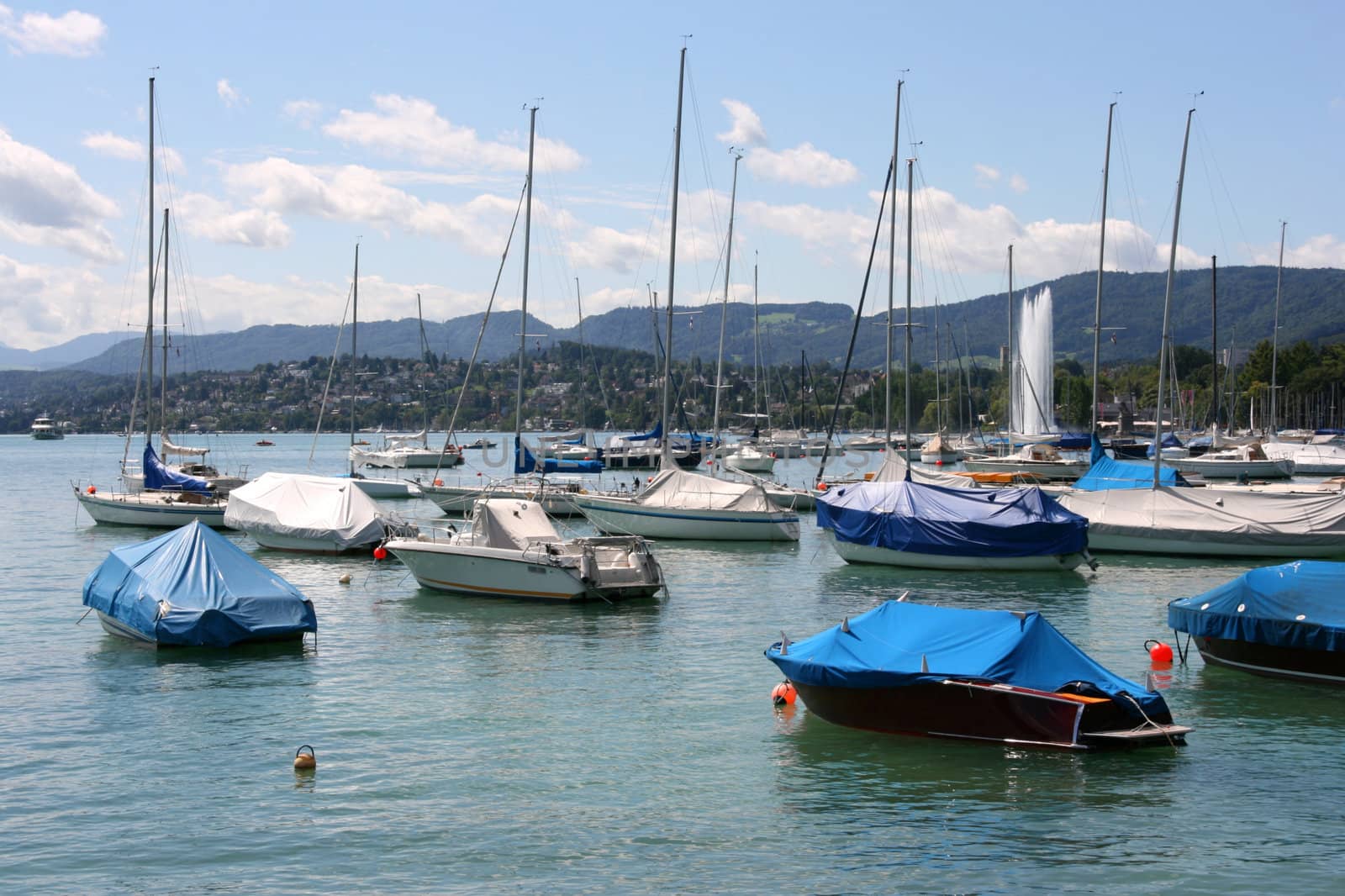 Zurich Lake marina - sailboats and motorboats. Swiss resort.