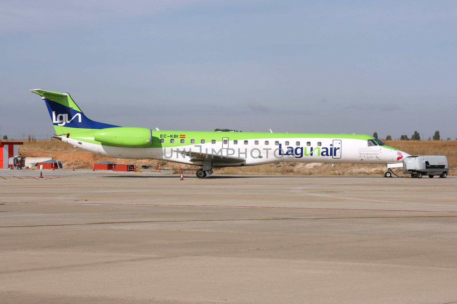 VALLADOLID, SPAIN - OCTOBER 8: Embraer ERJ 145 jet aircraft operated by Lagunair at Valladolid airport on October 8, 2008. Lagunair ceased operations next day because of bankrupcy.