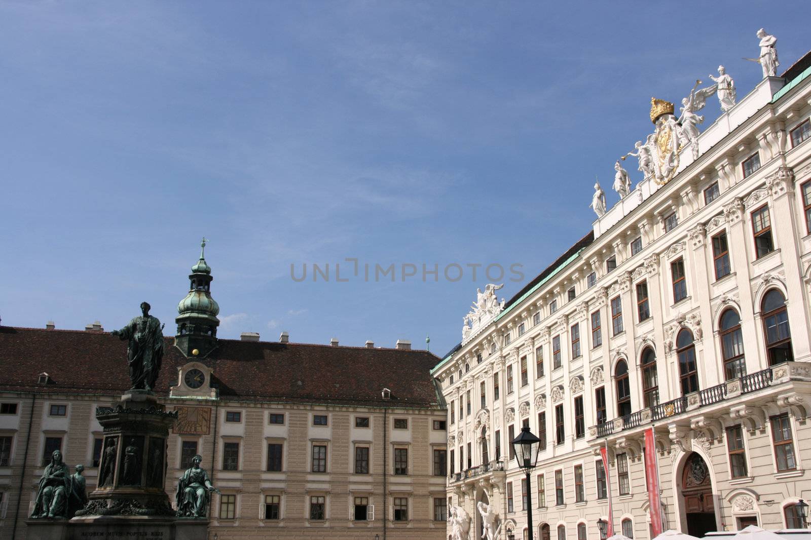 Hofburg palace courtyard. Vienna historic landmark. Old architecture.