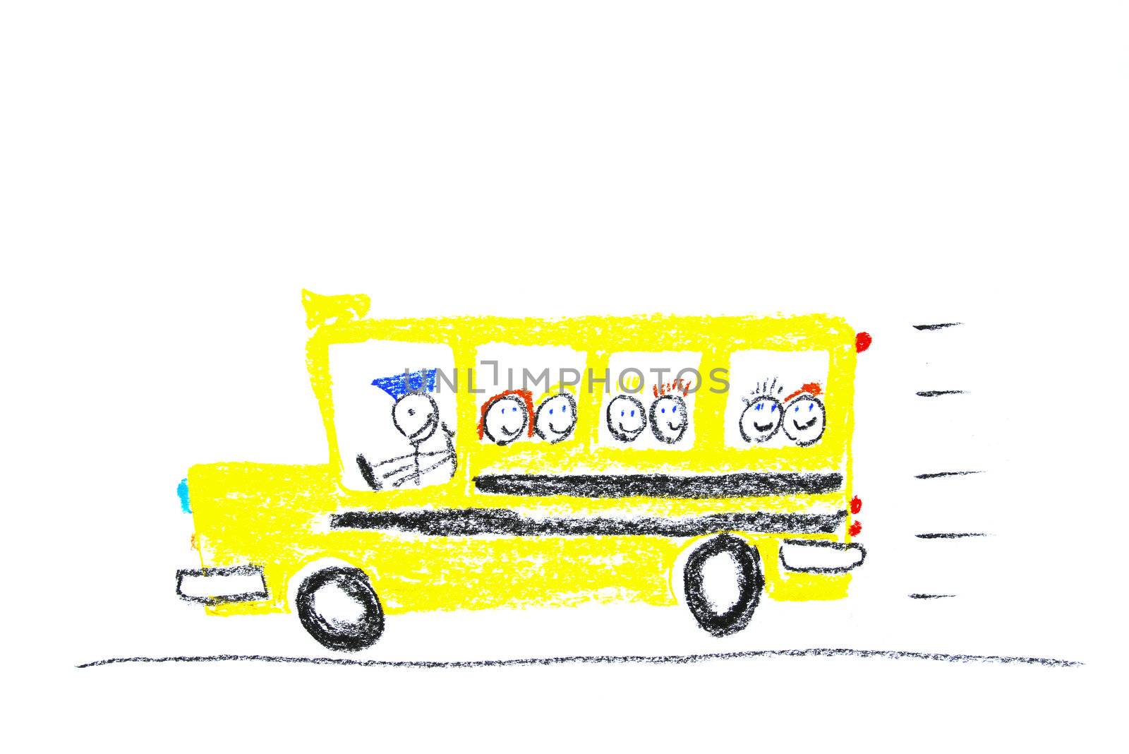 Child drawing of School Bus made with wax crayons