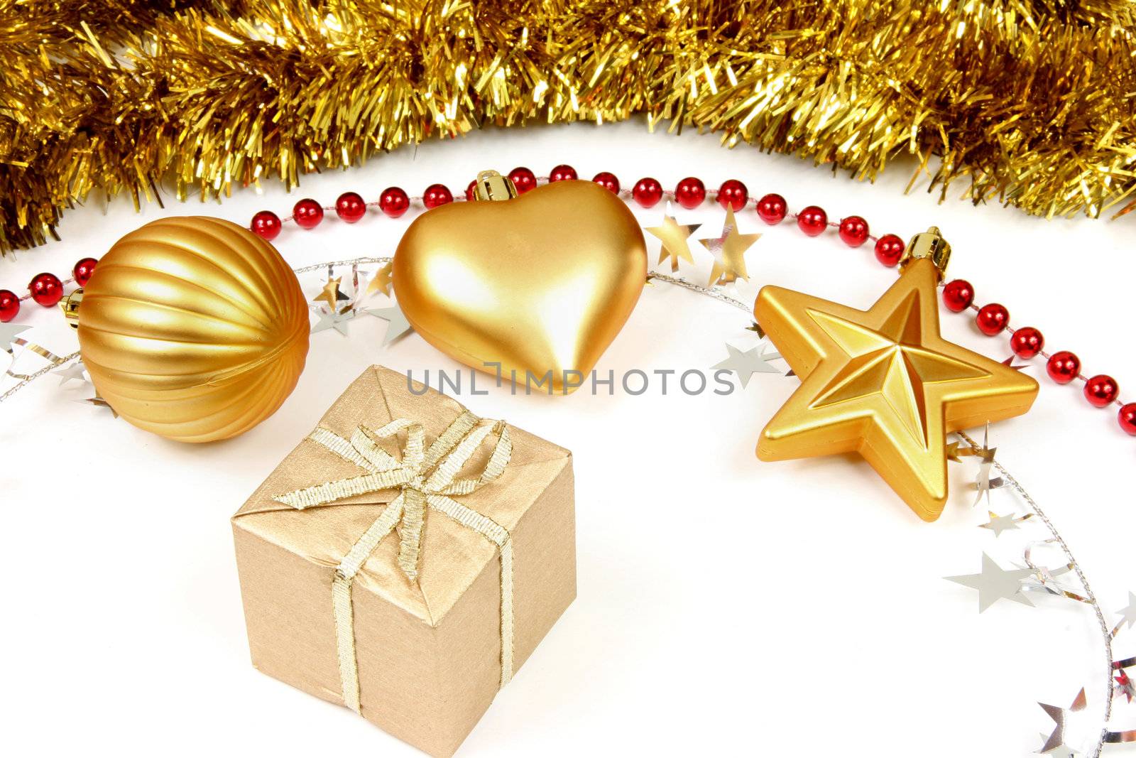 Colorful Christmas decoration. Seasonal concept. Holiday traditional ornaments.