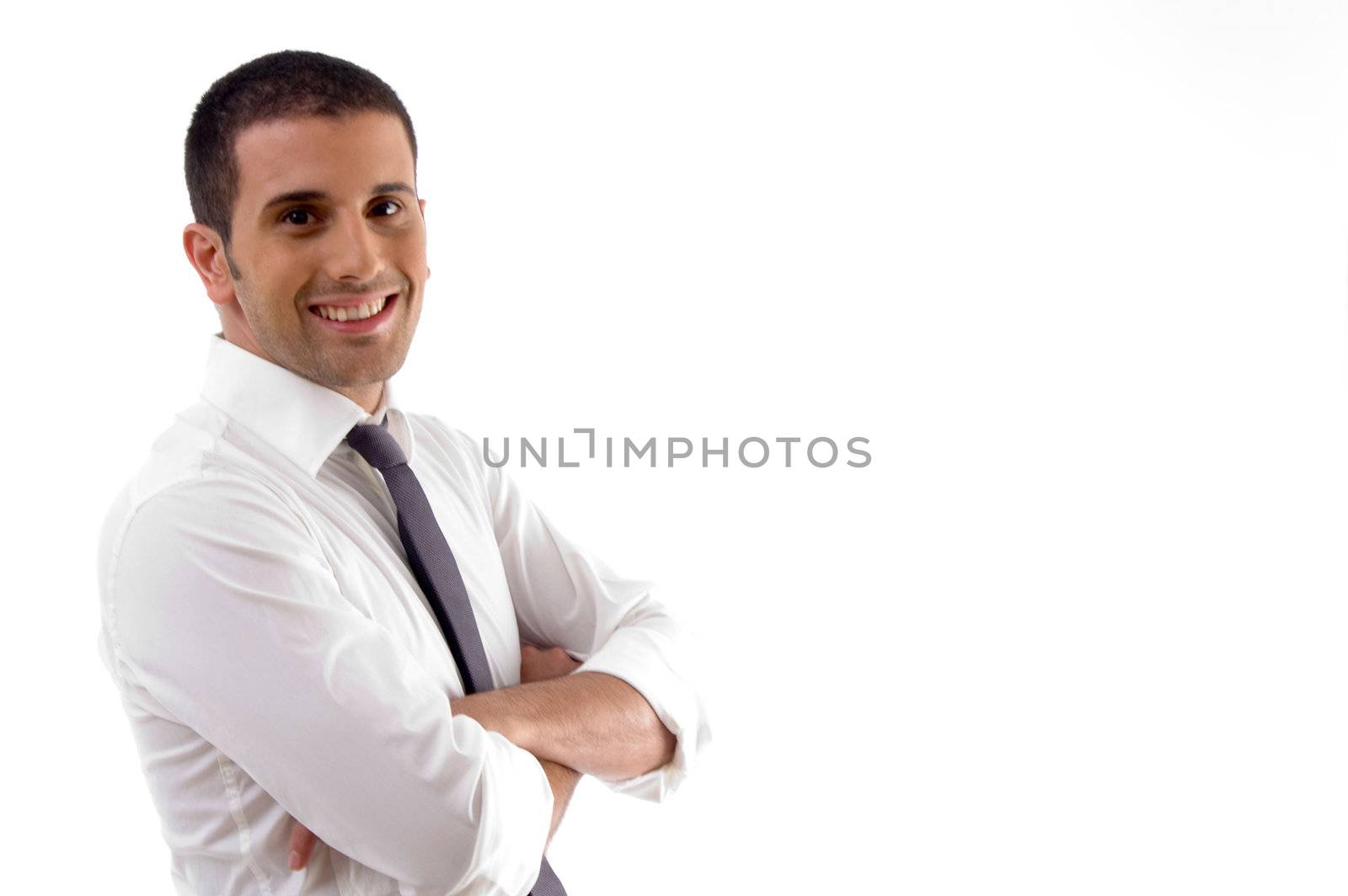 handsome pose of young attorney against white background