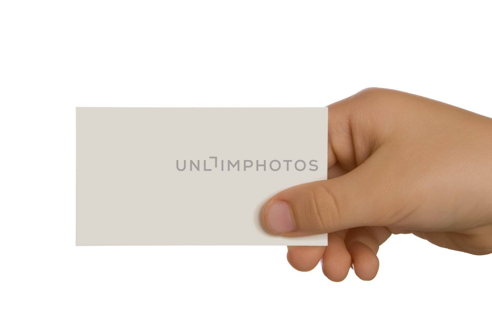 Hand holding a blank business card. Add your own text.