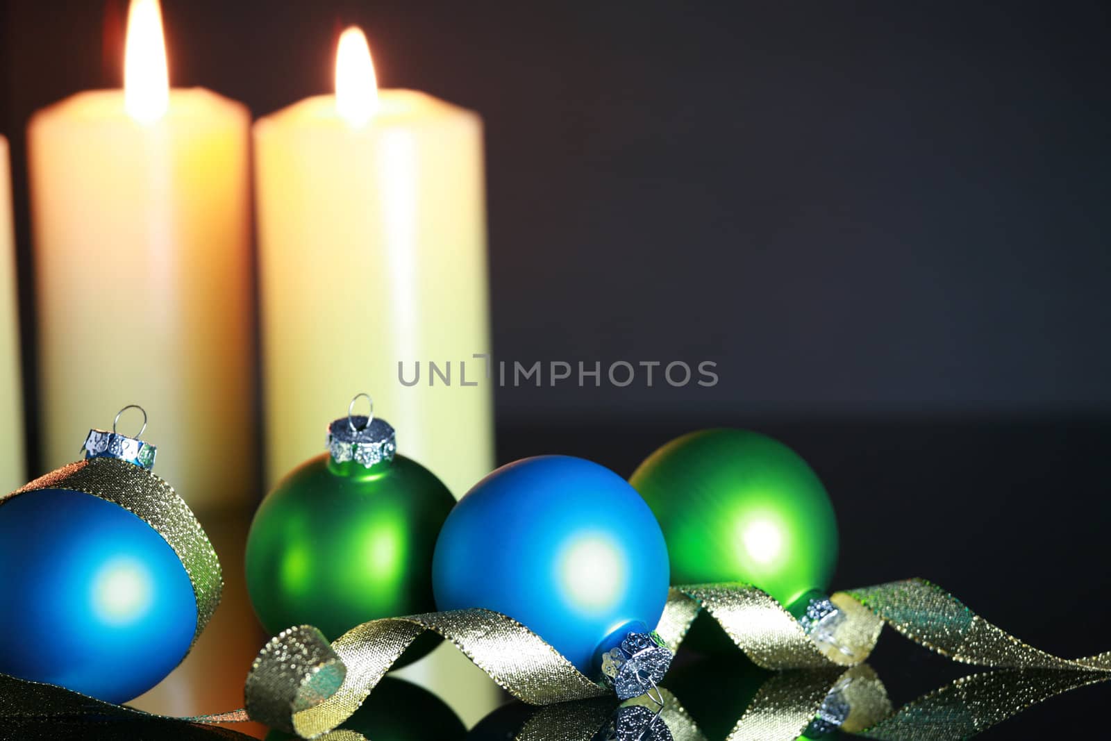 Christmas decorations on dark background