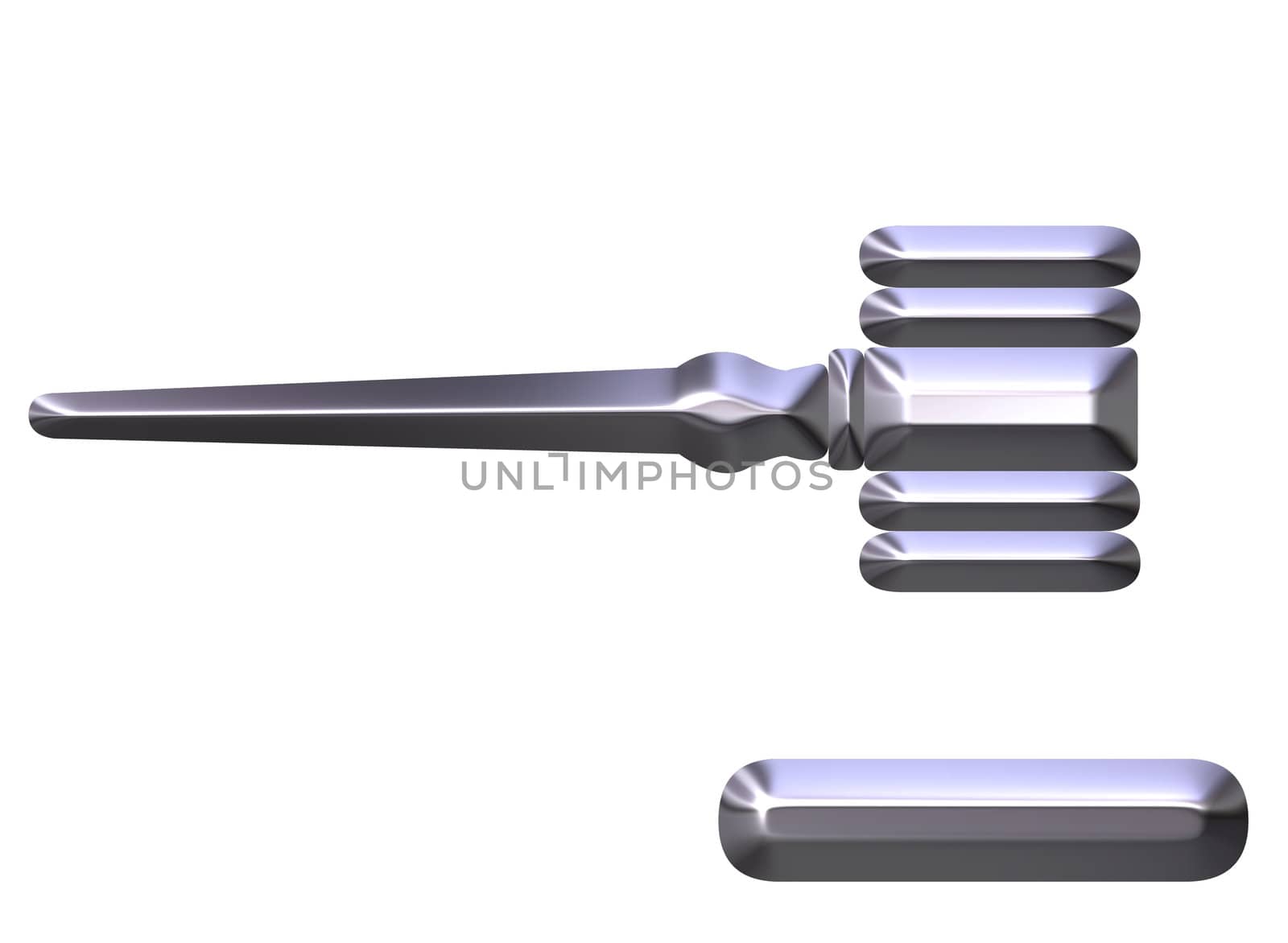 3d silver judge's gavel isolated in white