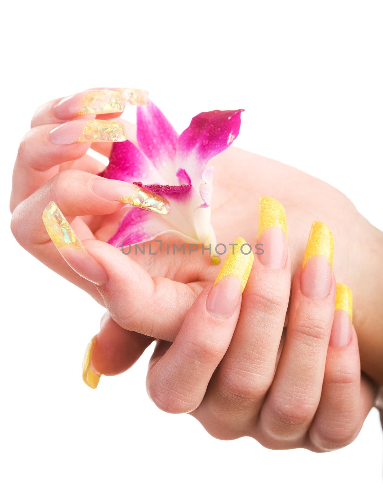 Closeup image of beautiful nails and woman fingers