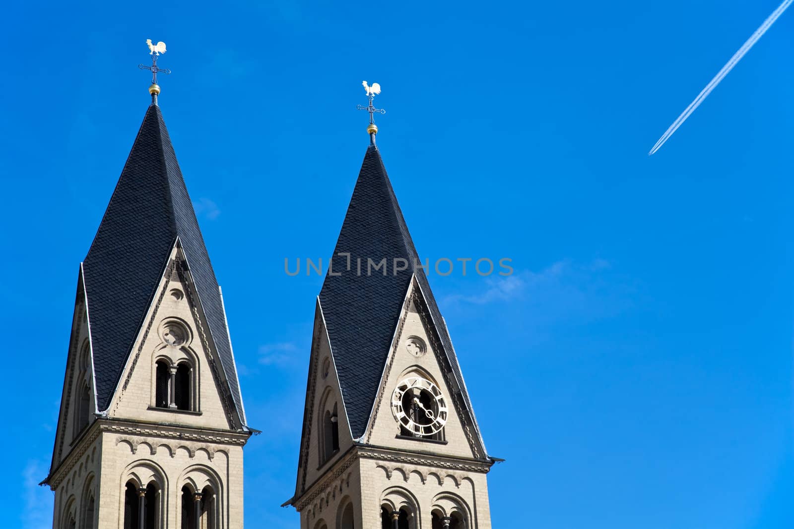 The Towers of St. Kastor Church in Koblenz, Germany. World Heritage Site.