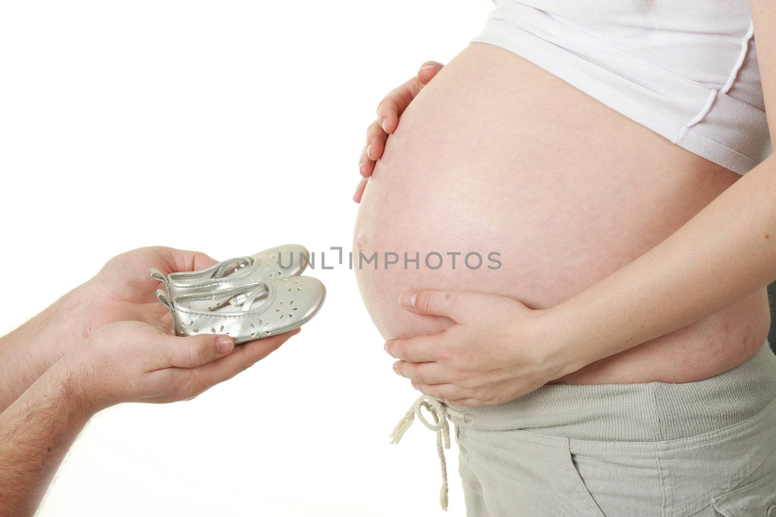 Big belly of a 32 weeks pregnant woman
