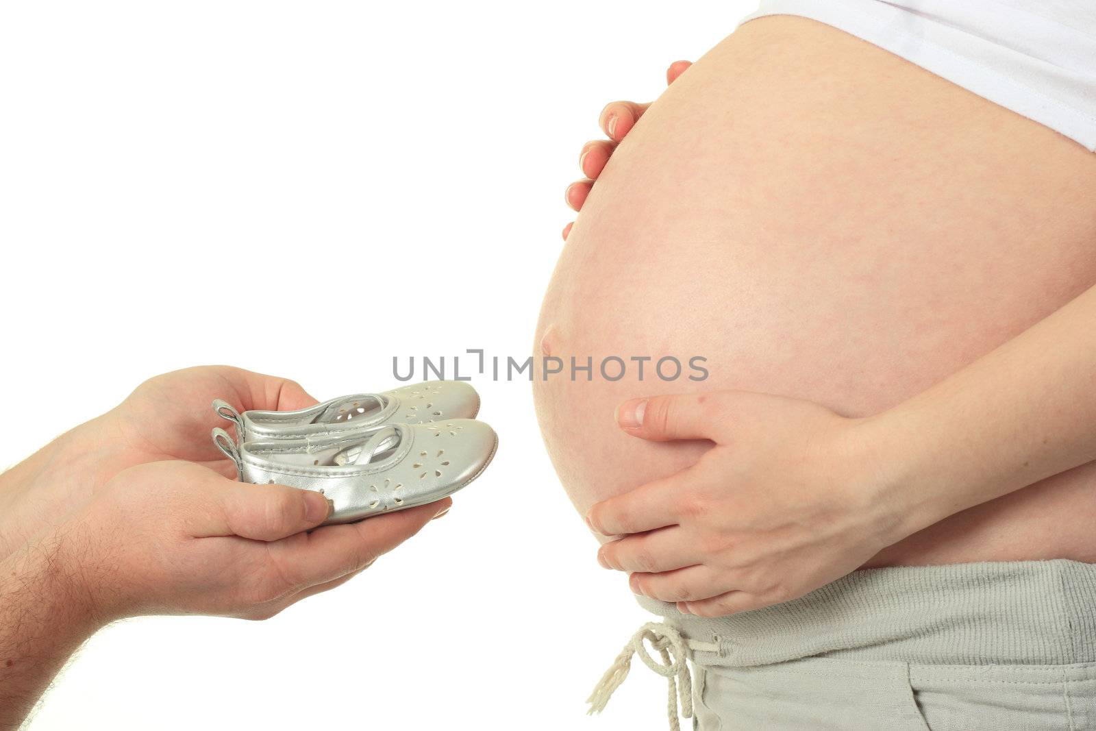 Big belly of a 32 weeks pregnant woman