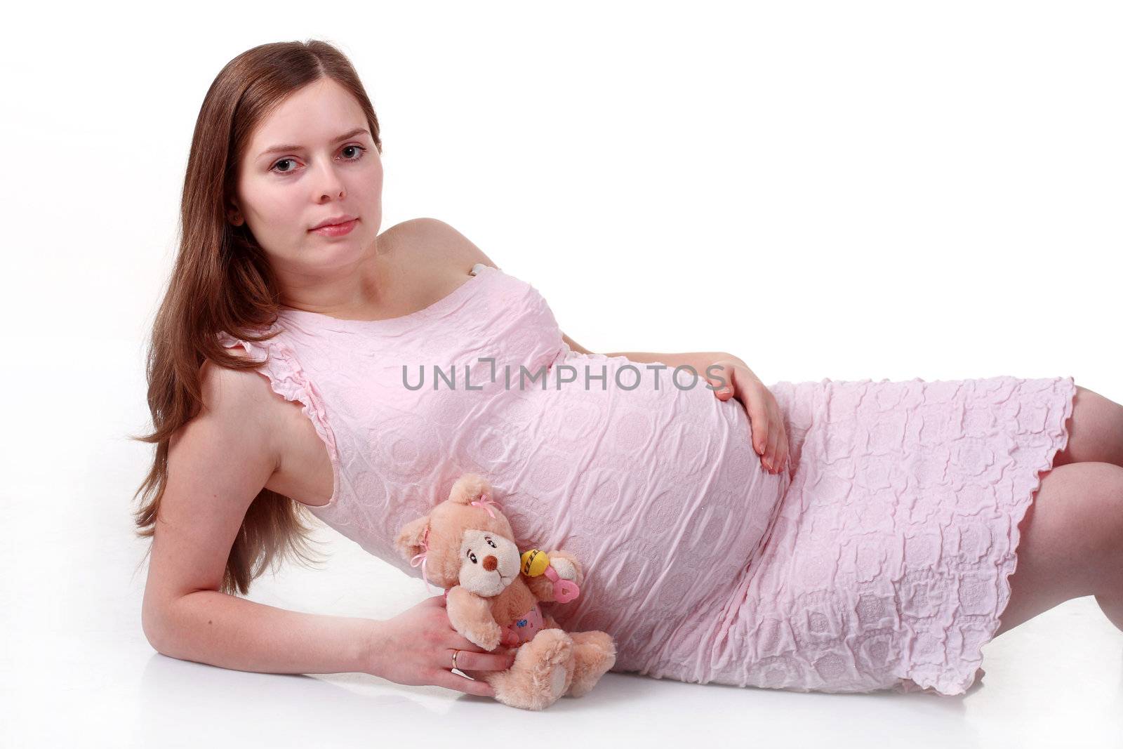 Big belly of a 32 weeks pregnant woman