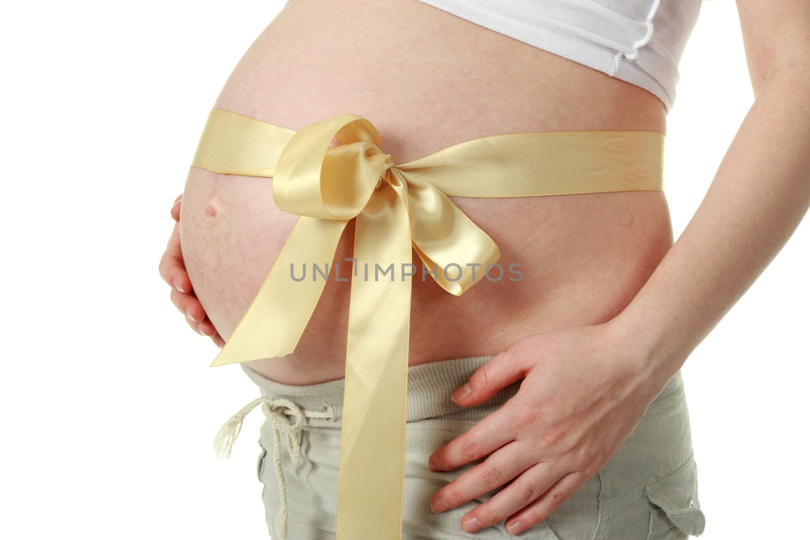 Big belly of a 32 weeks pregnant woman