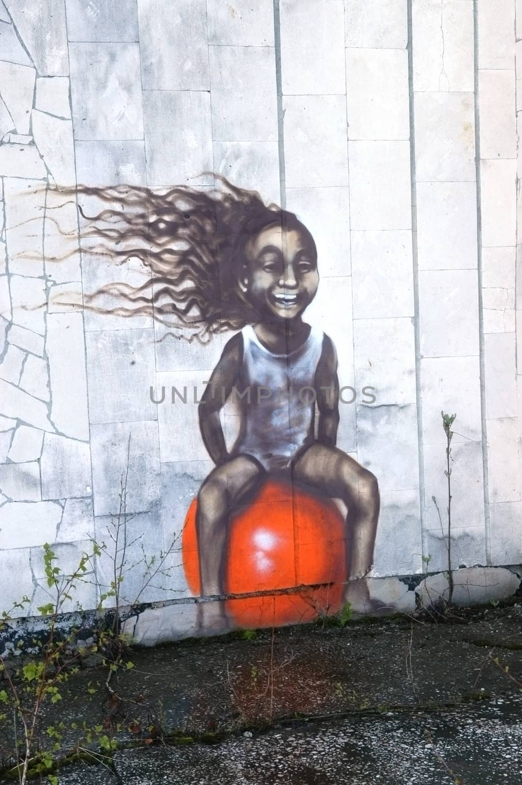 Chernobyl area. Modern ruins.Graffiti. Ukraine. Kiev region