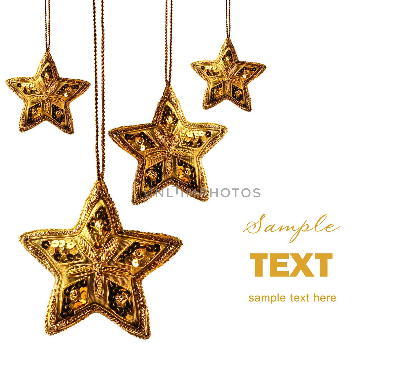 Gold beaded stars isolated on white abckground