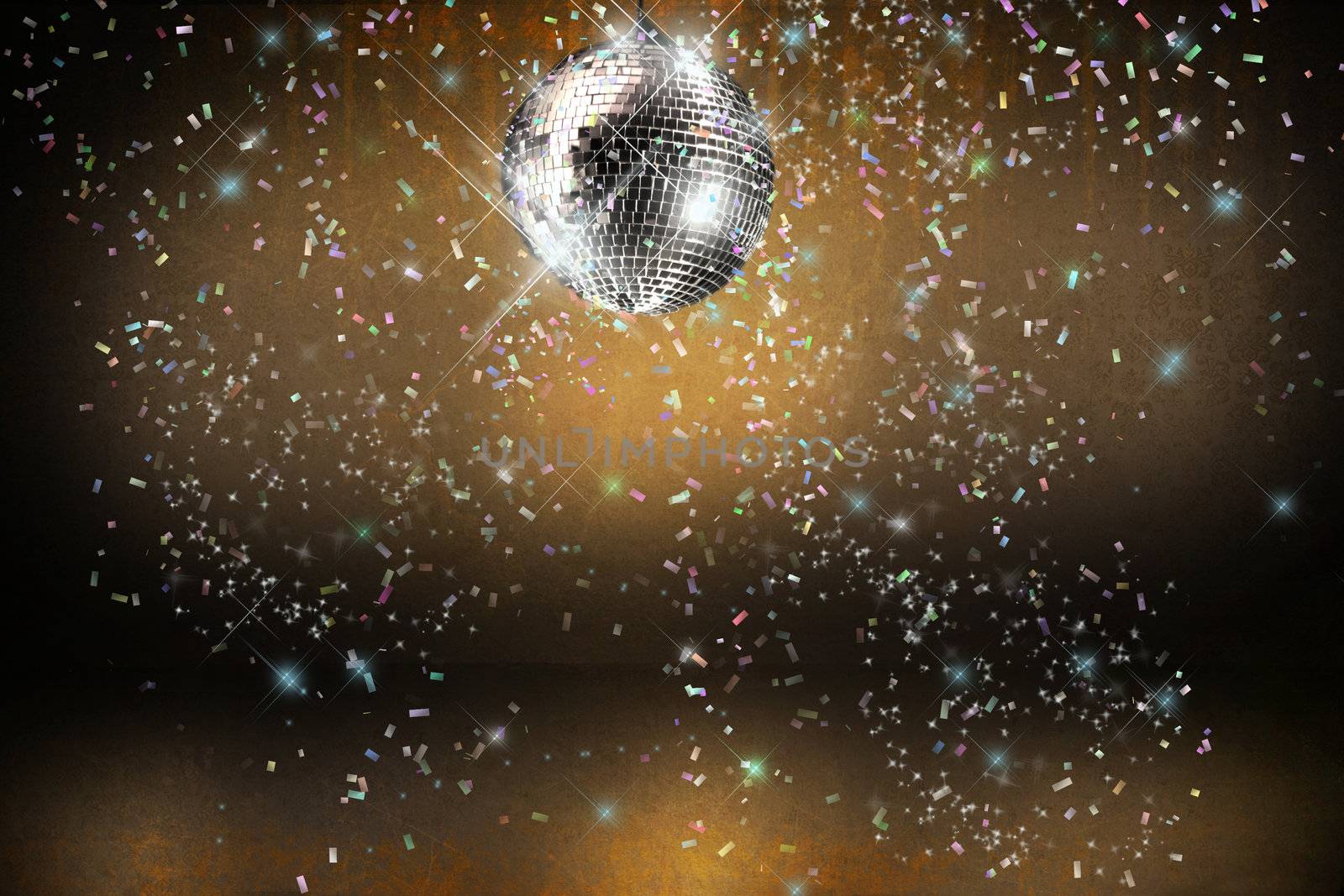 Disco ball with lights and confetti party background