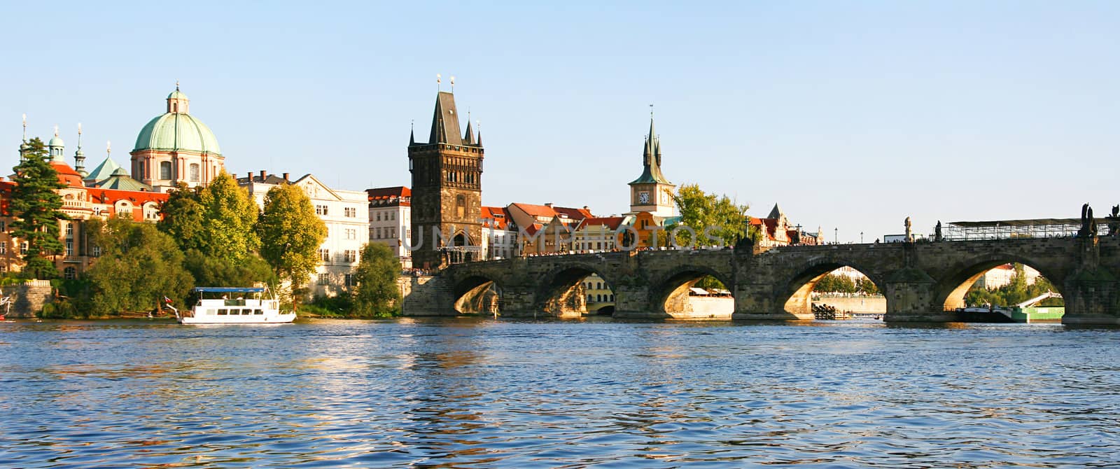 Prague - Boats near the Charles bridge. Czech Republic