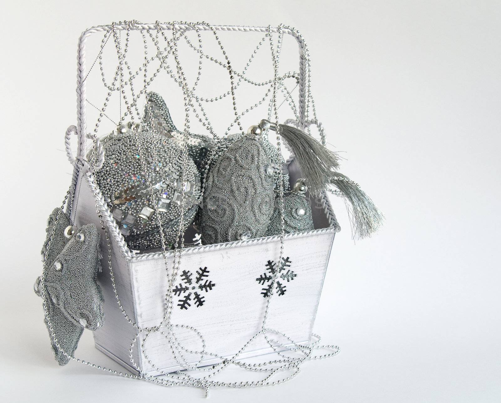 Box with silver christmas decoration  by serpl