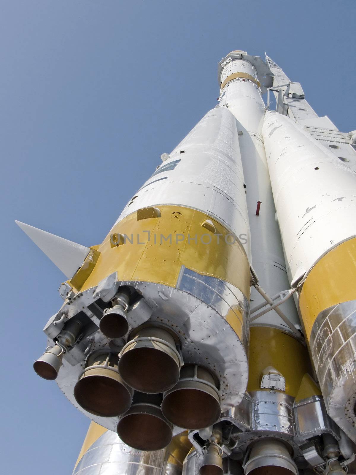 Rocket on launching pad. Russian Space Shuttle. 
