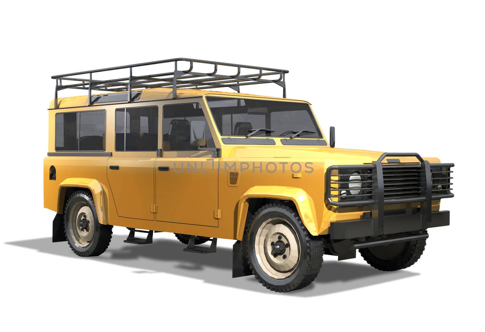 Wheel drive off-road vehicle on a white background. Isolation, render. Ready to apply logo and inscriptions.