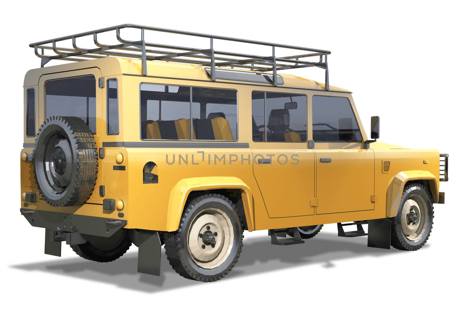 Wheel drive off-road vehicle on a white background. Isolation, render. Ready to apply logo and inscriptions.
