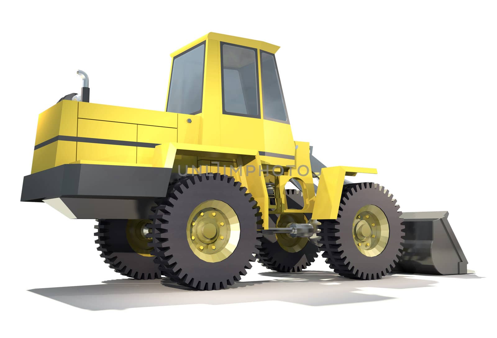 Heavy tractor with a bucket. Isolation on white background. Render.