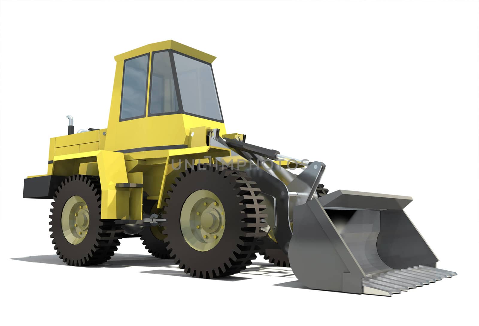 Heavy tractor with a bucket. Isolation on white background. Render.