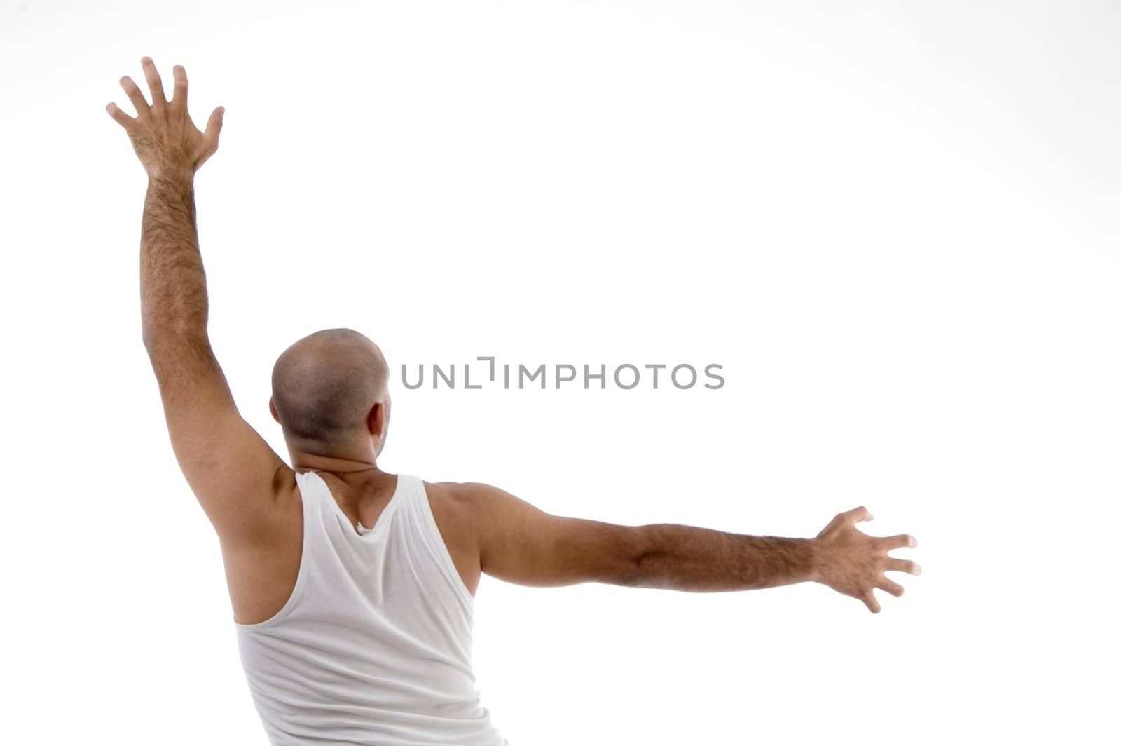 back pose of male doing exercise on an isolated white background