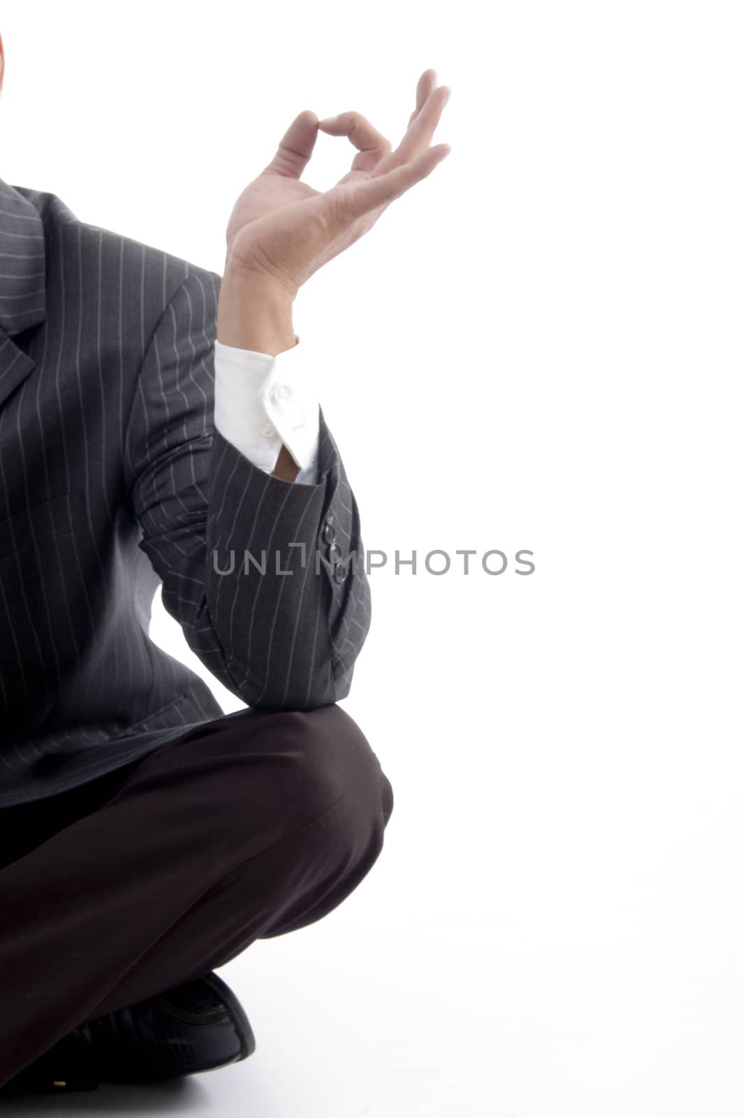 service provider's fingers on meditation isolated on white background