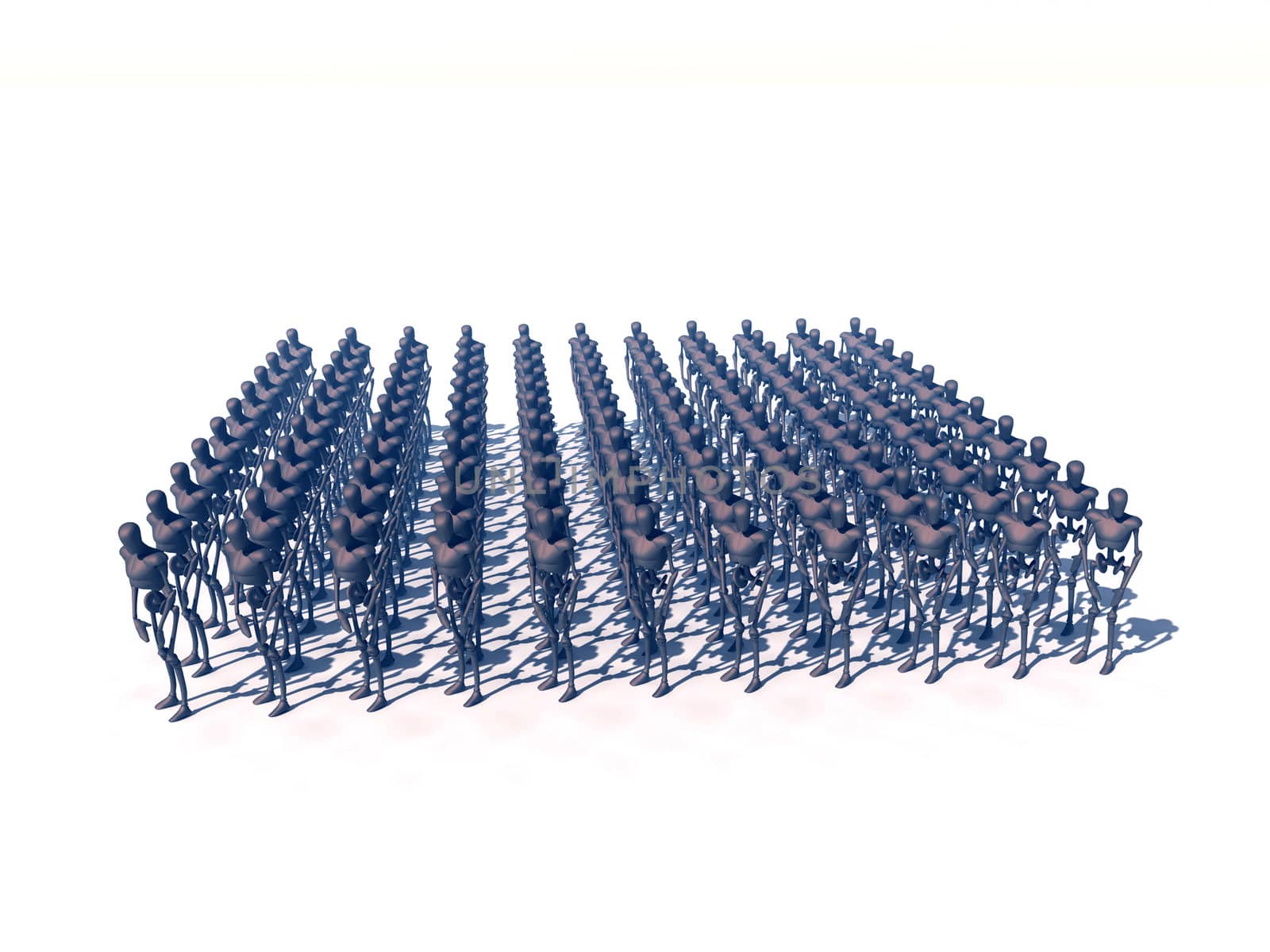   A group of faceless figures in formation.