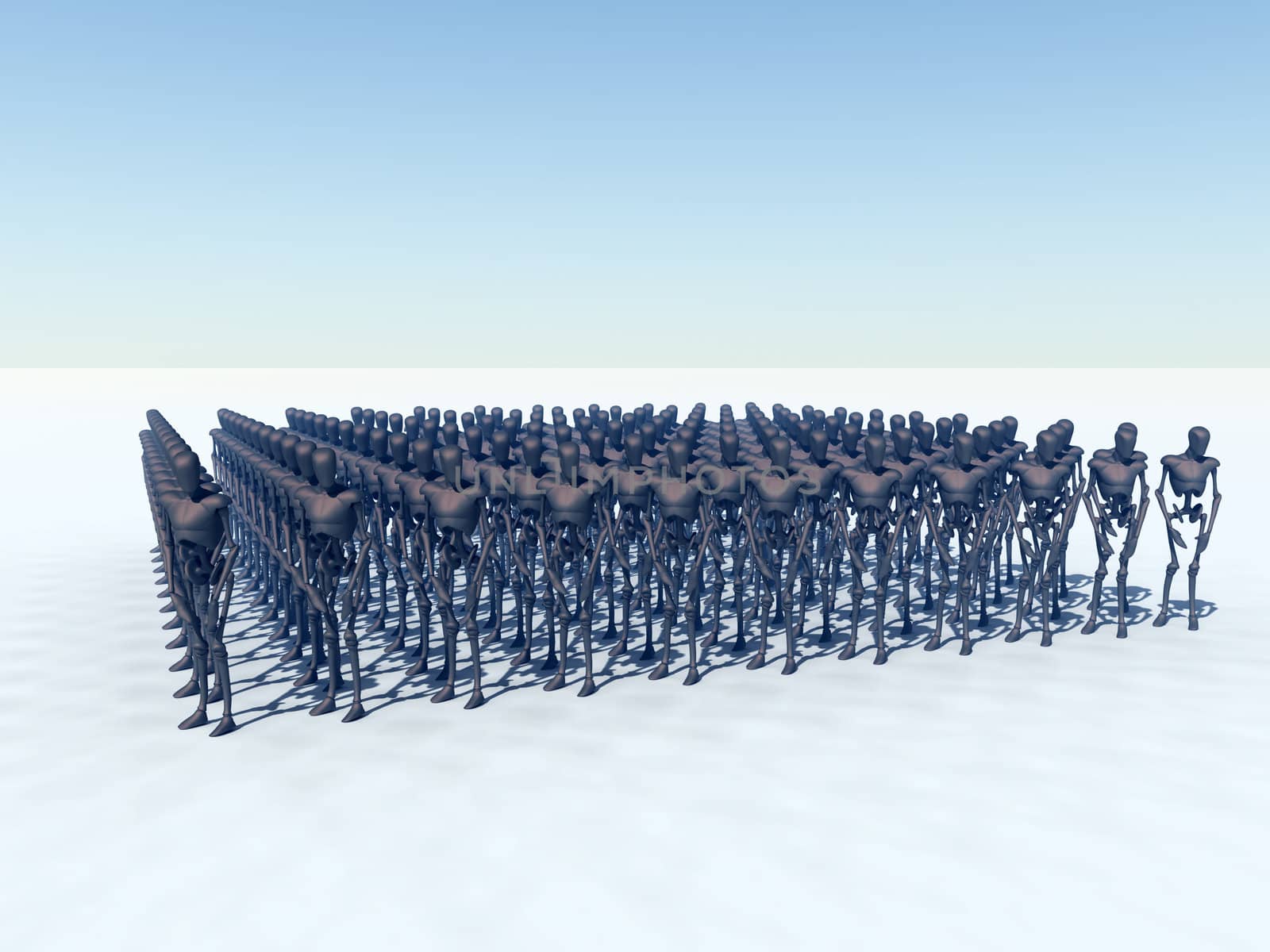   A group of faceless figures in formation.