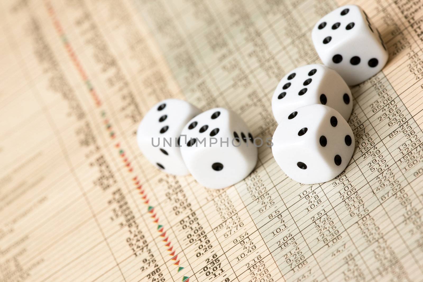 Dice and stock market charts in the newspaper