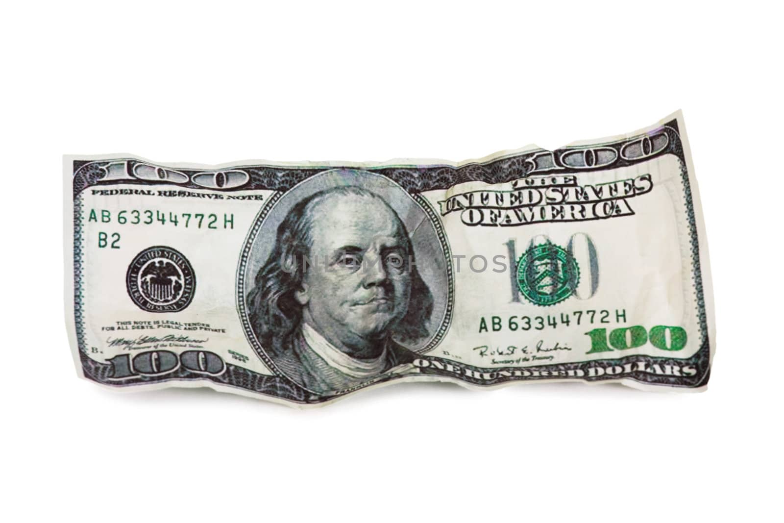 The old one hundred dollar bill isolated on a white background