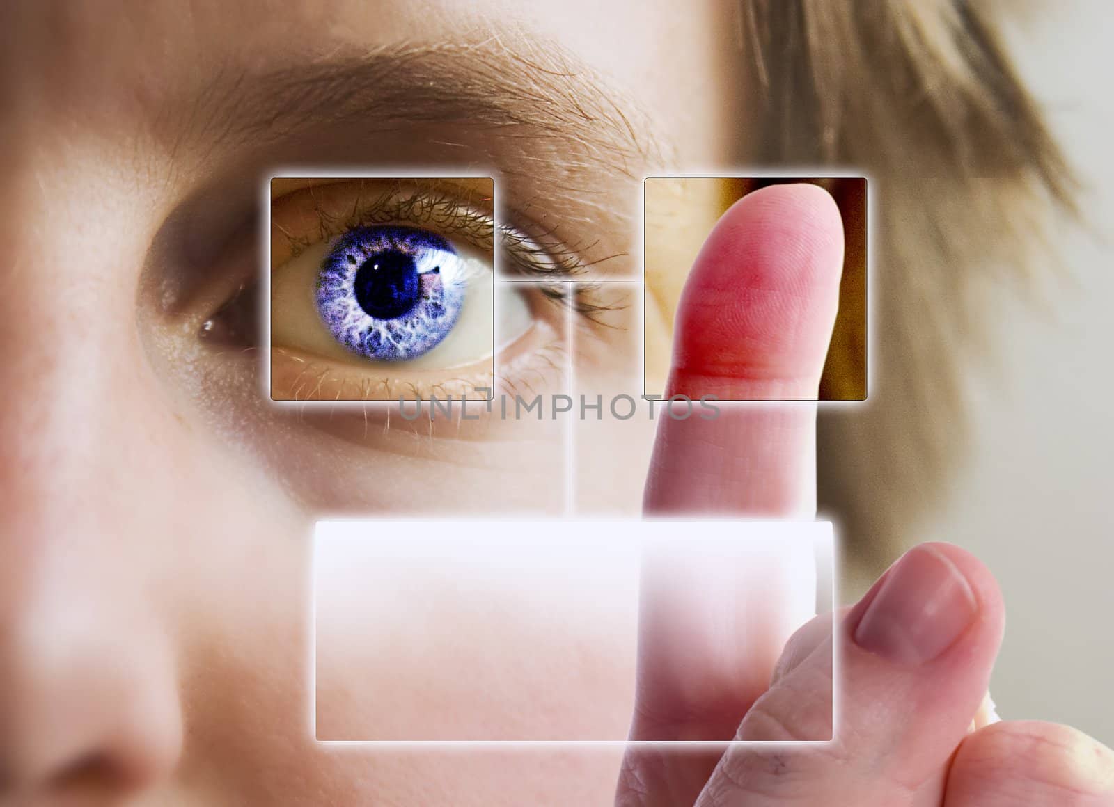 A finger print being compared to an iris scan.