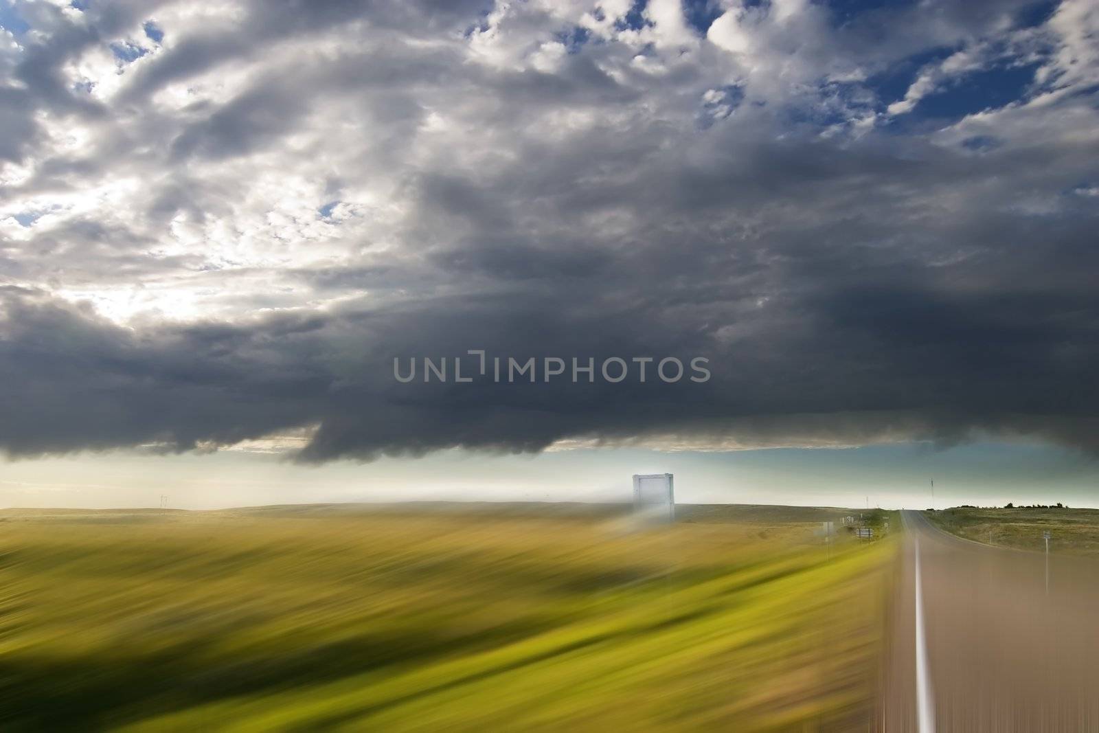 Highway on the Prairie with motion blur.