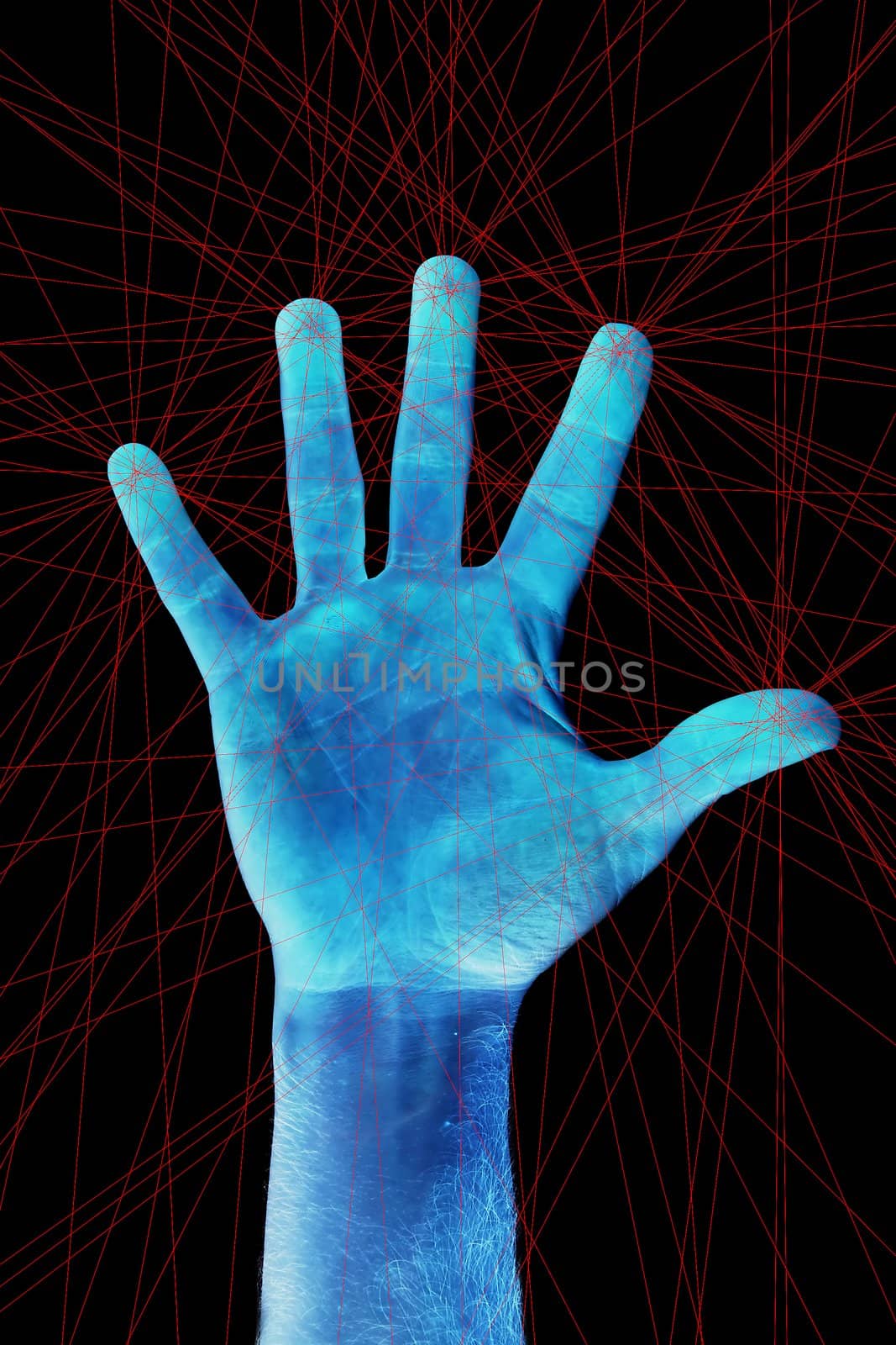 A hand being scanned for finger prints.