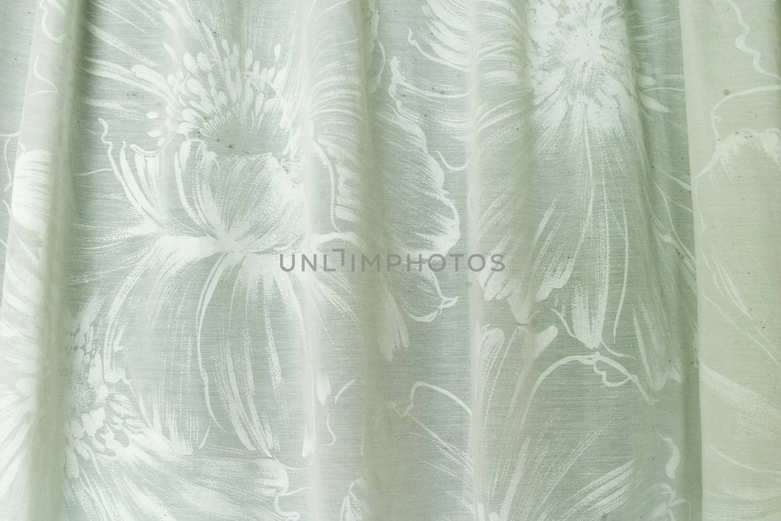 An old shower curtain with flower patter, detail texture image.