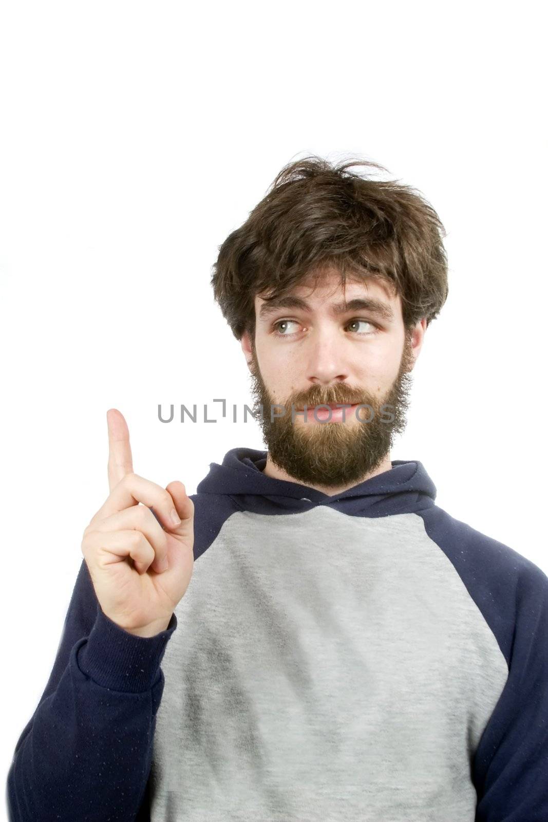 A young humorous bearded male, with a good idea.