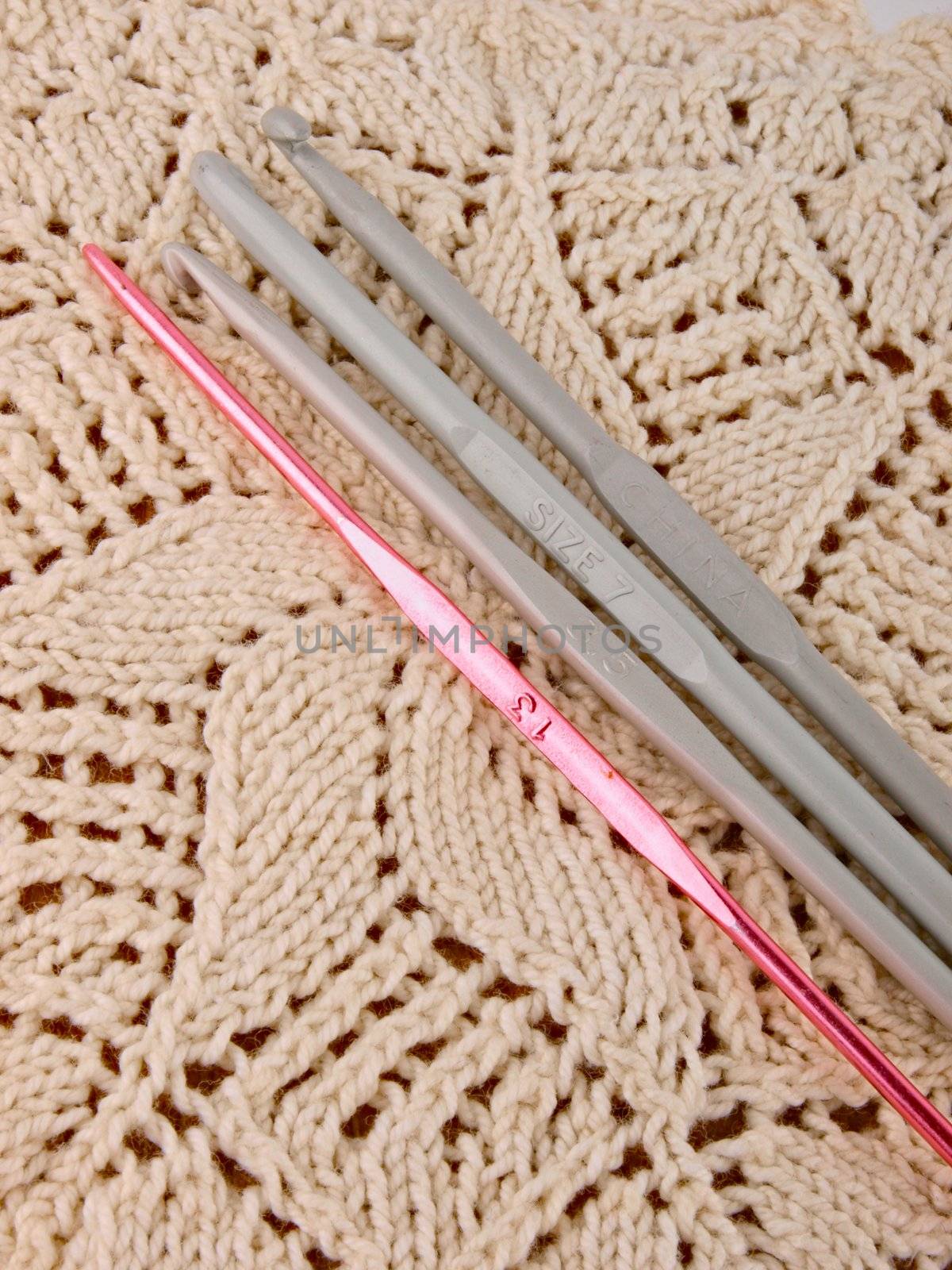 crochet hooks. Close up. 