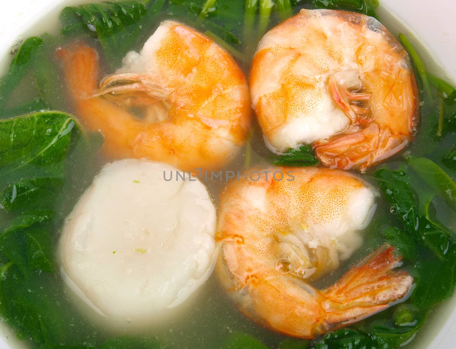 Chinese shrimp soup. Close up. White background by dotweb